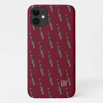 Monogram Burgundy Bassoon Iphone 11 Case by cutecases at Zazzle
