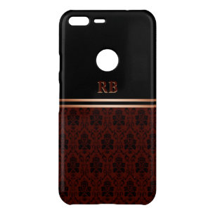 Monogram Burgundy Black Damask Pattern Uncommon Google Pixel XL Case
