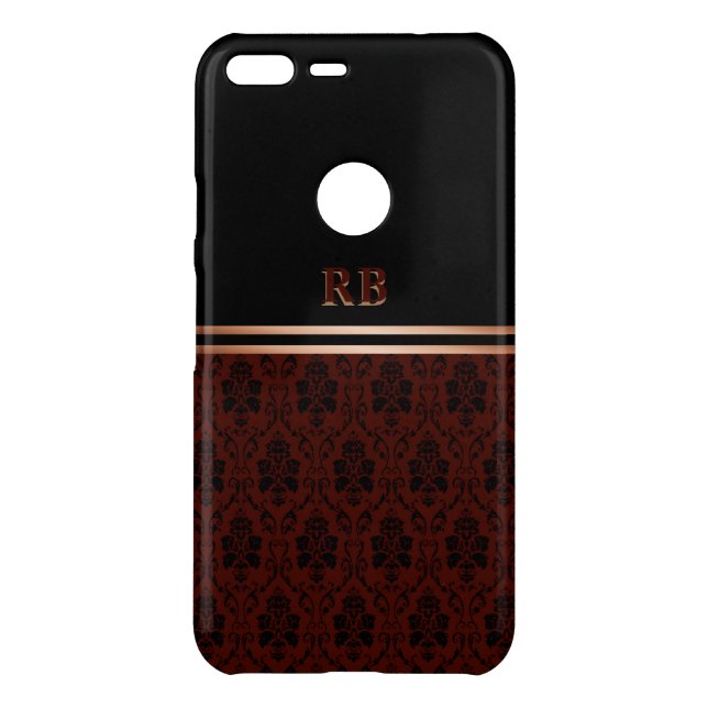 Monogram Burgundy Black Damask Pattern Uncommon Google Pixel XL Case (Back)