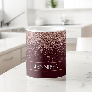 Monogram Burgundy Blush Pink Rose Gold Glitter Coffee Mug