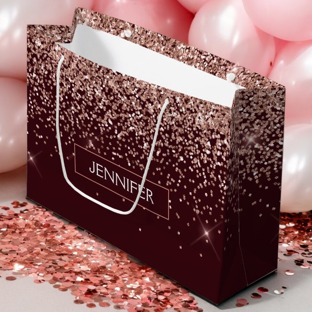 Monogram Burgundy Blush Pink Rose Gold Glitter Large Gift Bag (Creator Uploaded)