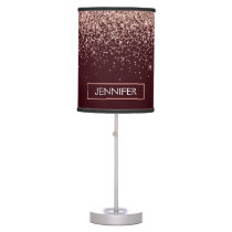 Monogram Burgundy Blush Pink Rose Gold Glitter Table Lamp