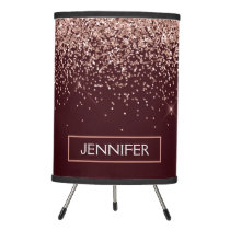 Monogram Burgundy Blush Pink Rose Gold Glitter Tripod Lamp