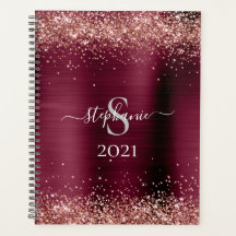 Monogram Burgundy Brown Faux-Glitter Girly Glam