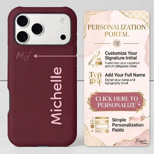 Monogram Burgundy Bubblegum Pink Custom Name Gift iPhone 17 Pro Max Case
