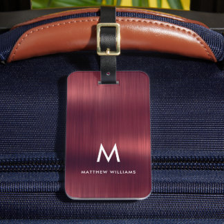 Monogram Burgundy Faux Brushed Metallic Steel Luggage Tag