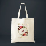 Monogram Burgundy Floral Gold Bridesmaid Tote Bag<br><div class="desc">Watercolor Burgundy Marsala Floral Gold Circle Monogram Bridesmaid Tote Bag</div>