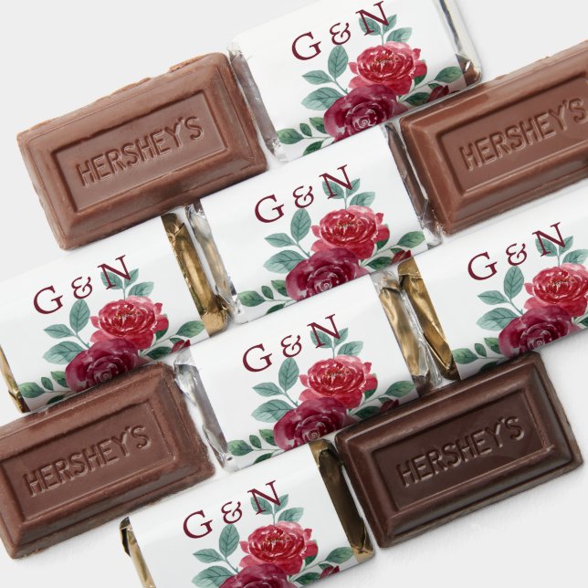 Monogram Burgundy Floral Wedding Candy Favors (Assorted)