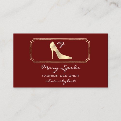 Monogram Burgundy Golden Frame Shoes Heels Gold Business Card