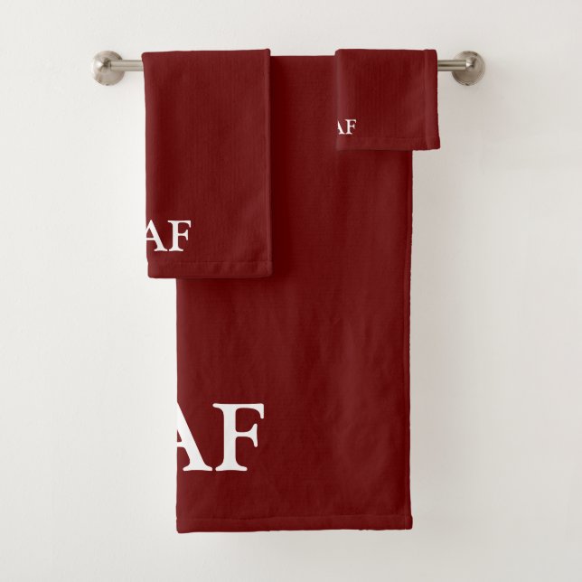 Monogram Burgundy Maroon Dark Red White  Bath Towel Set (Insitu)