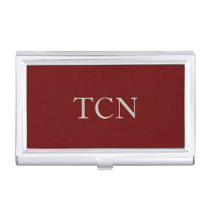 Monogram Burgundy Maroon Dark Red White Business Card Case