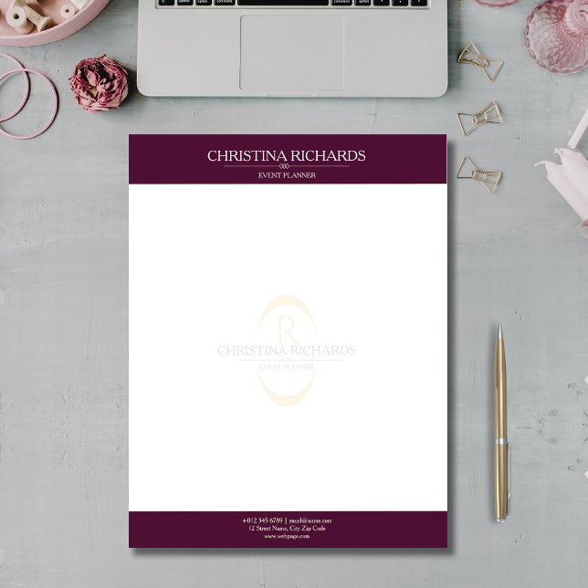 Monogram Burgundy Modern Elegant Business Letterhead (Creator Uploaded)