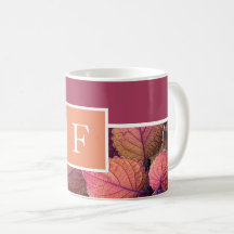 Monogram burgundy peach warm tone leaves