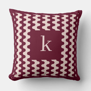 Monogram Burgundy Pink Bold Wavy Pattern Throw Pillow