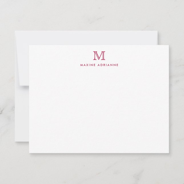 Monogram Burgundy Red Simple Classic Elegant Chic Note Card (Front)