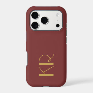 Monogram Burgundy Retro Brass Gold Initials Men iPhone 17 Pro Case