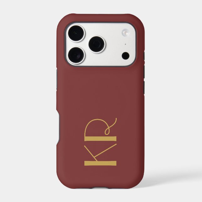 Monogram Burgundy Retro Brass Gold Initials Men  iPhone Case (Back)