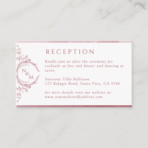 Monogram Burgundy Watercolor Wedding Reception Enclosure Card