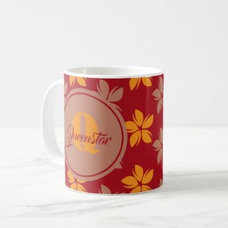 Monogram Burgundy Yellow and Grey Floral Pattern