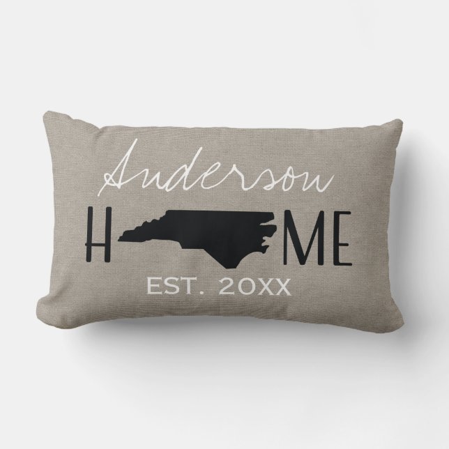 Monogram Burlap Home State North Carolina | Lumbar Pillow (Front)
