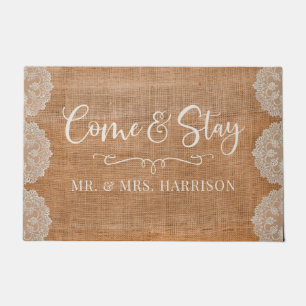 Monogram Burlap Lace Rustic Farmhouse Door Mat
