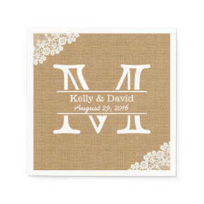 Rustic Wedding Napkins Country Invitations Monogram Burlap Lace Rustic Wedding Standard Tail Napkin