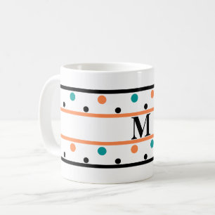 Monogram Burnt Orange Teal Green Polka Dots Coffee Mug