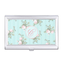 Monogram business card holder shabby chic roses