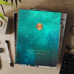 Monogram business professional watercolor green planner<br><div class="desc">Sophisticated modern glamorous professional luxury looking office planner featuring a washed deep emerald green watercolor background and a copper good glitter circled personal or company monogram initial.            Perfect for home interior designer office,  beauty salon,  fashion designer,  architect,  artist,  consultant,  manager,  director wedding,  or other events planner.</div>
