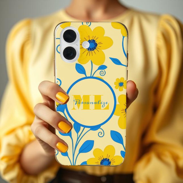 Monogram Butter Yellow and Blue Floral Case-Mate iPhone Case (Monogram Butter Yellow and Blue Floral Case-Mate iPhone Case )