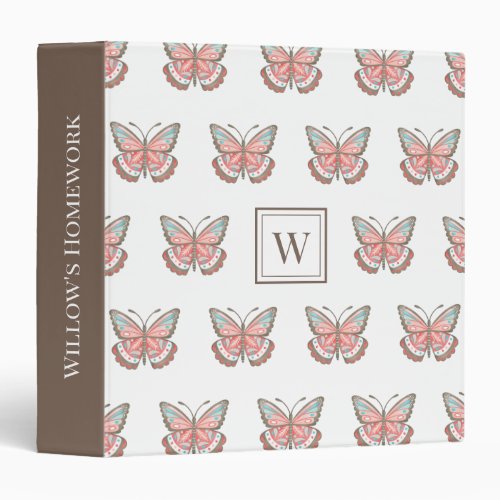Monogram Butterfly Pattern Girl School Binder