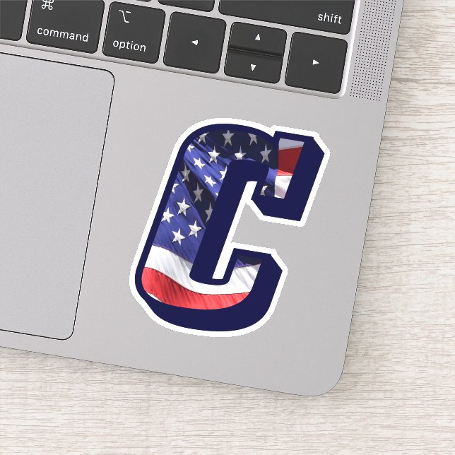 Monogram C American Flag Letter C Initial USA Sticker (Detail)