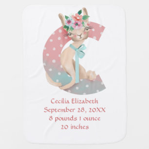 Monogram C Birth Stats Baby Animal Cute  Blanket
