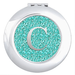 Monogram C druzy crystal - aquamarine Compact Mirror