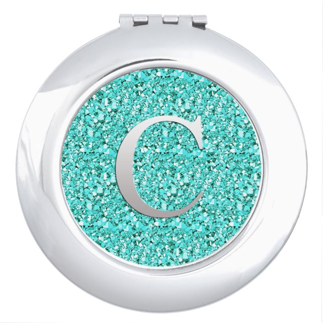 Monogram C druzy crystal - aquamarine Compact Mirror (Front)