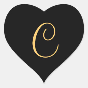 Monogram C,  gold colored initial C Heart Sticker