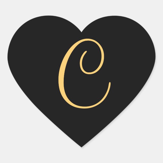 Monogram C,  gold colored initial C Heart Sticker (Front)