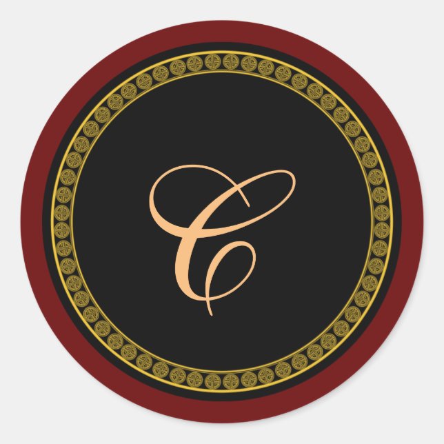 Monogram "C" gold-colored script  Classic Round Sticker (Front)
