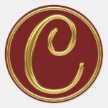 Monogram C in 3D gold Classic Round Sticker
