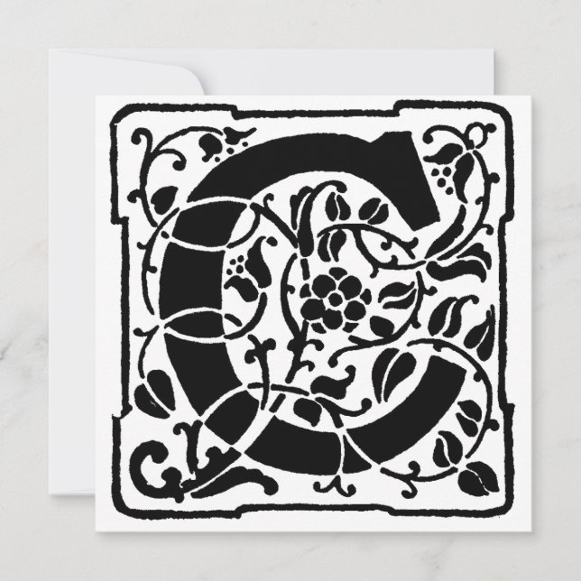 Monogram C Initial Black and White Floral Pattern (Front)