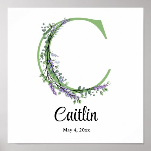 Monogram C Lavender Eucalyptus nursery  Poster