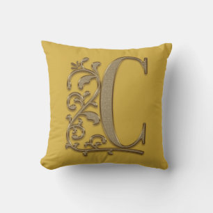 Monogram C Mustard Yellow Family Wedding, Birthday Throw Pillow