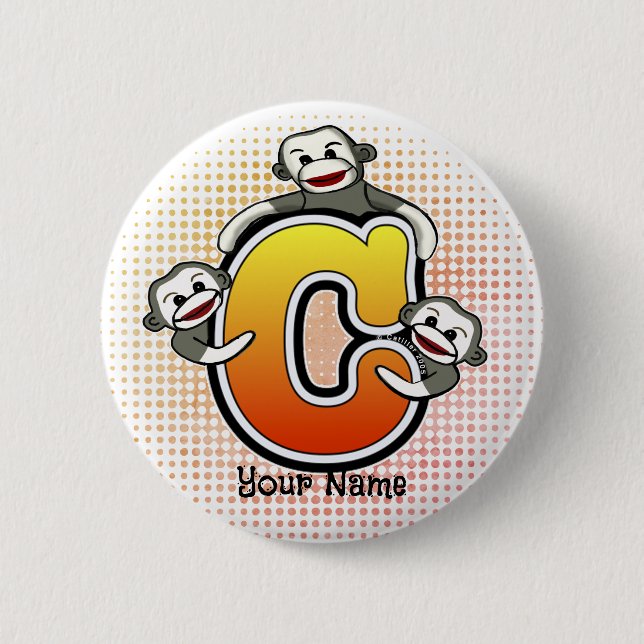 Monogram C Sock Monkey   Button (Front)