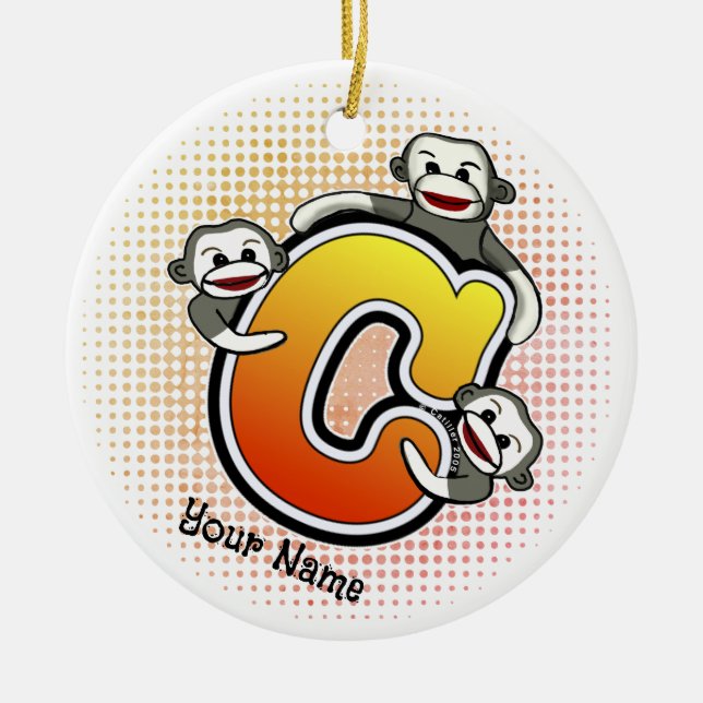 Monogram C Sock Monkey  Ceramic Ornament (Front)