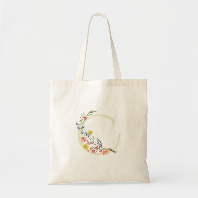 monogram C wedding floral spring Bridal Shower Tote Bag (Front)