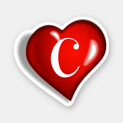 Monogram C white print on ruby red heart Sticker