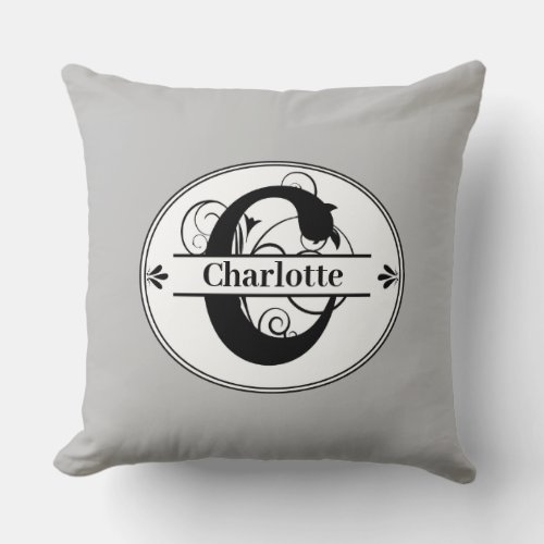 Monogram C with full name and color Throw Pillow