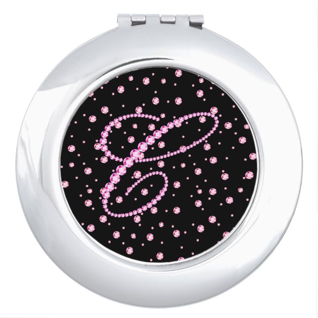 Monogram C With Pink Diamond Studs Print Makeup Mirror (Front)