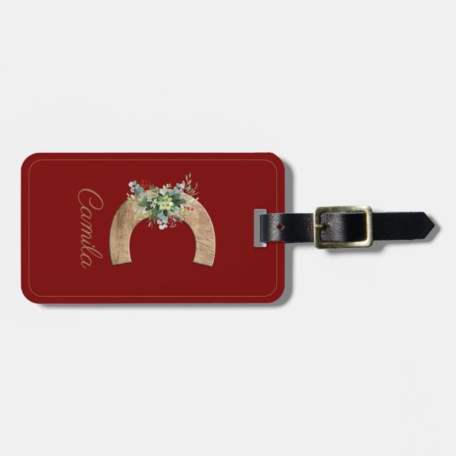 Monogram C wood letter succulent red Luggage Tag (Front Horizontal)