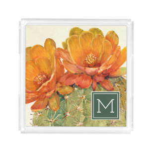 Monogram Cactus Orange Blossoms Acrylic Tray